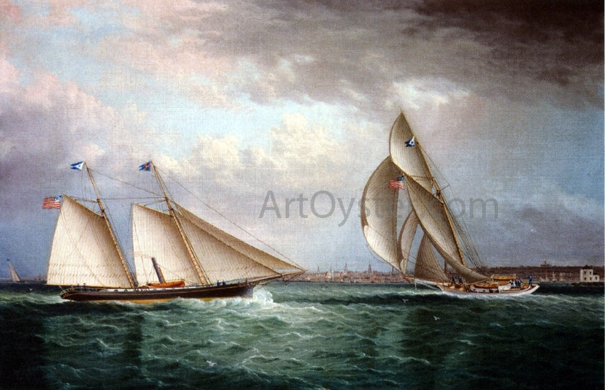  James E Buttersworth The Schooner Triton and The Sloop Christine Racing in Newport Harbor - Canvas Print
