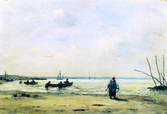  Eugene-Louis Boudin The Shore at Low Tide near Honfleur - Canvas Print