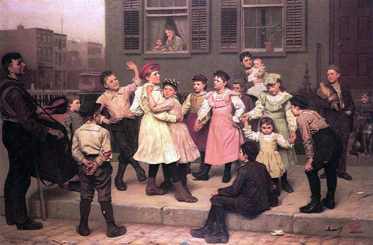  John George Brown The Sidewalk Dance (also known as A Sidewalk Dance) - Canvas Print