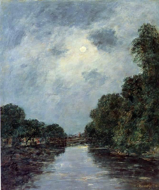  Eugene-Louis Boudin The Somme near D'Abbeville - Moonlight - Canvas Print