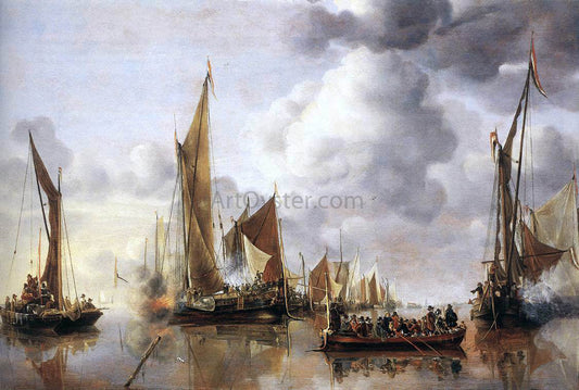  Jan Van de Capelle The State Barge Saluted by the Home Fleet - Canvas Print