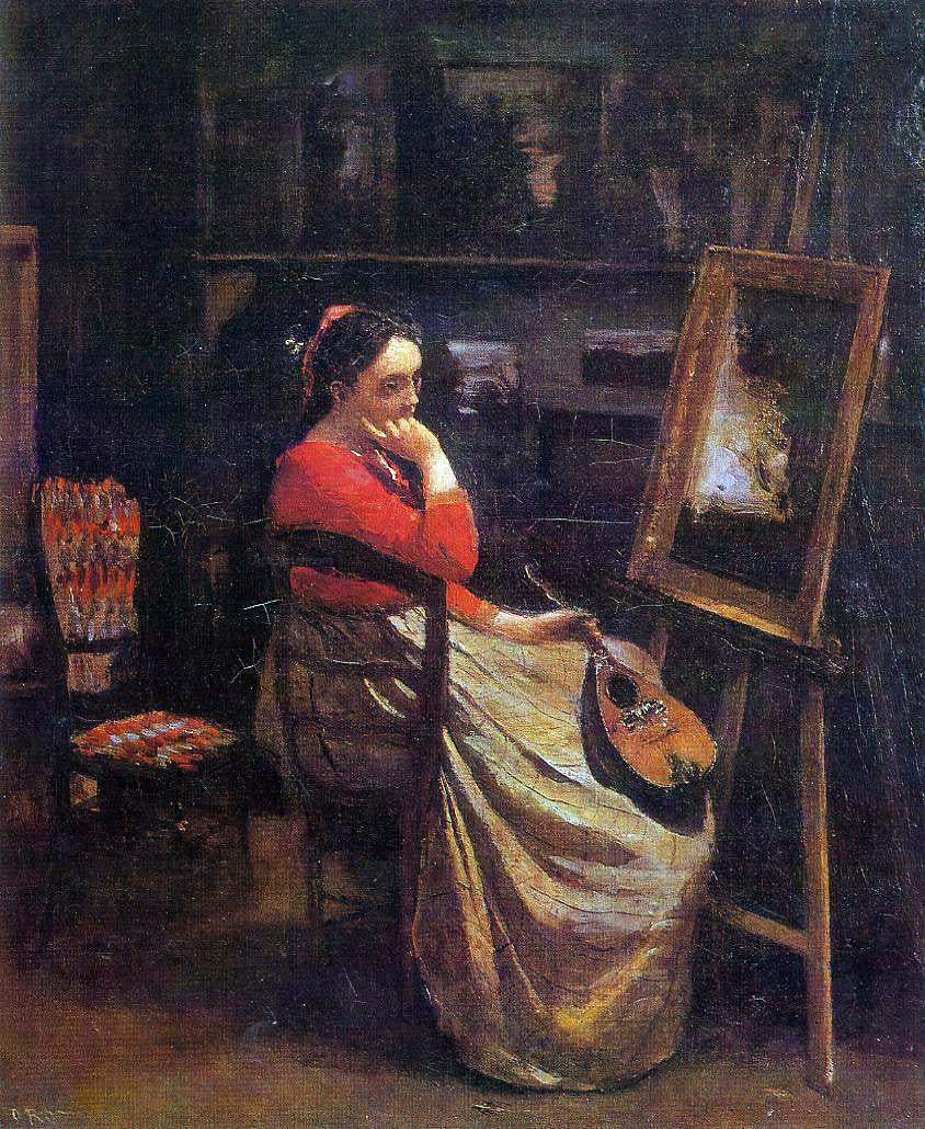  Jean-Baptiste-Camille Corot The Studio (also known as Young Woman with a Mandolin) - Canvas Print
