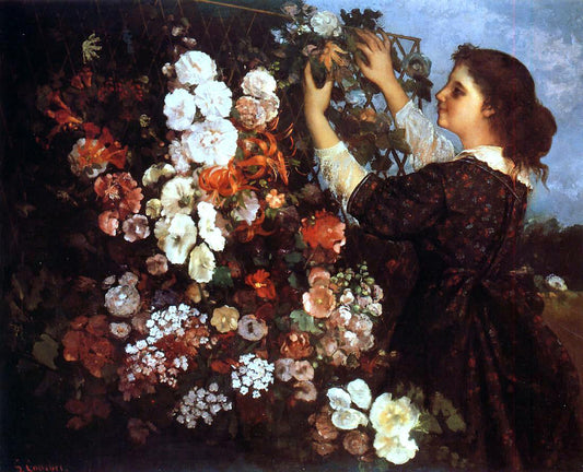  Gustave Courbet The Trellis (also known as Young Woman Arranging Flowers) - Canvas Print