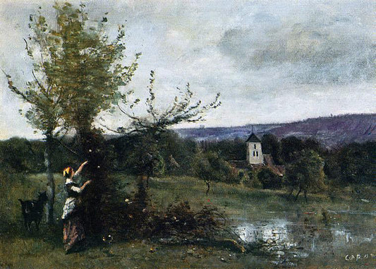  Jean-Baptiste-Camille Corot The Verdant Bank - Canvas Print