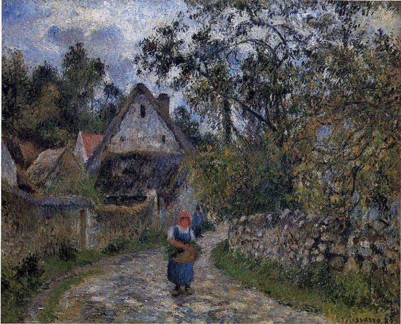  Camille Pissarro The Village Path (also known as Thatched Cottages at Valhermeille) - Canvas Print
