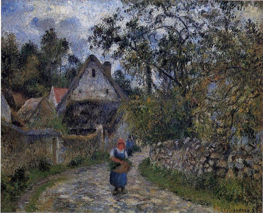  Camille Pissarro The Village Path (also known as Thatched Cottages at Valhermeille) - Canvas Print