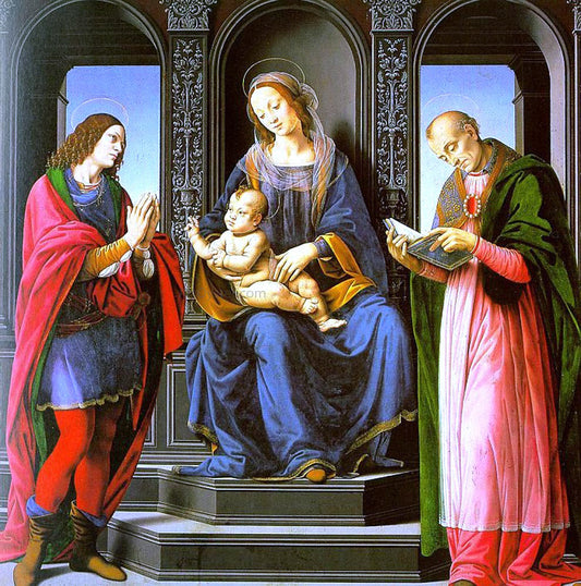  Lorenzo Di Credi The Virgin and Child with St Julian and St Nicholas of Myra - Canvas Print