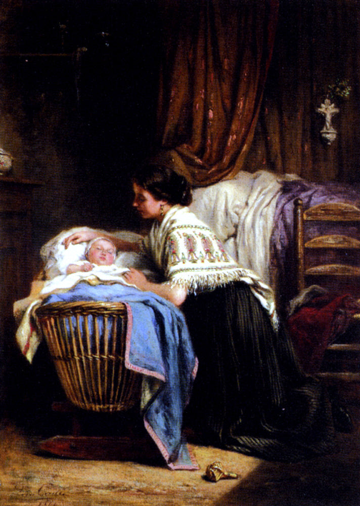 Leon Caille The Watchful Mother Canvas Print – Art MegaMart
