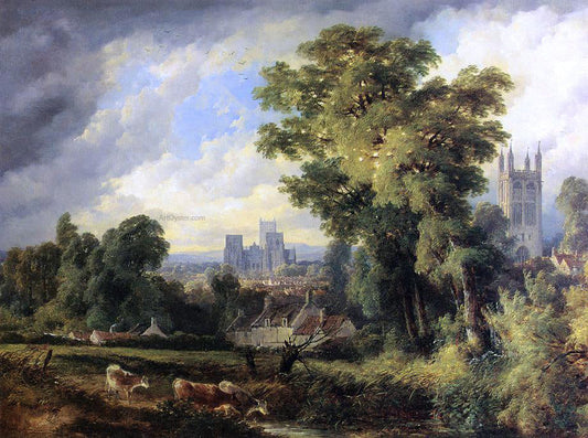  John Syer The West Front of Wells Cathedral with St. Cuthert's Church in the Fourground - Canvas Print