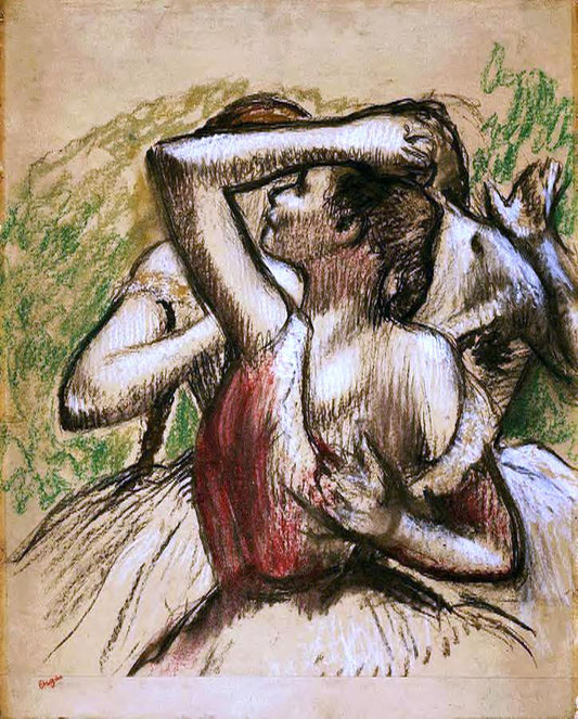  Edgar Degas Three Ballet Dancers, One with Dark Crimson Waist - Canvas Print