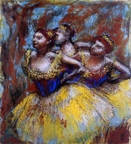  Edgar Degas Three Dancers: Yellow Skirts, Blue Blouses - Canvas Print