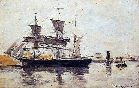  Eugene-Louis Boudin Three Masted Ship at Dock - Canvas Print