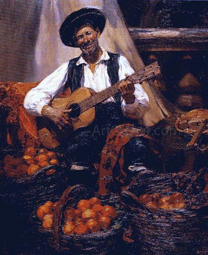  Jose Benlliure Gil Tocando la Guitarra - Canvas Print