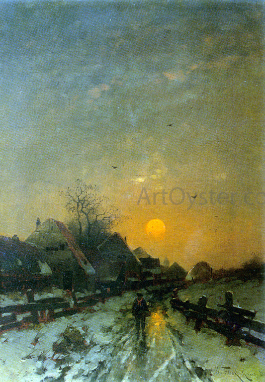  Heinz Flockenhaus Traveler on a Snowy Track at Sunset - Canvas Print