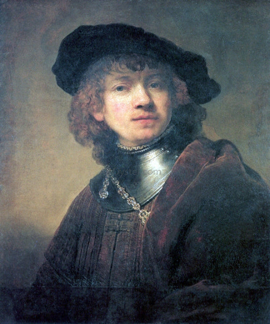  Rembrandt Van Rijn Tronie of a Young man with Gorget and Beret (previously regarded as a self portrait) - Canvas Print
