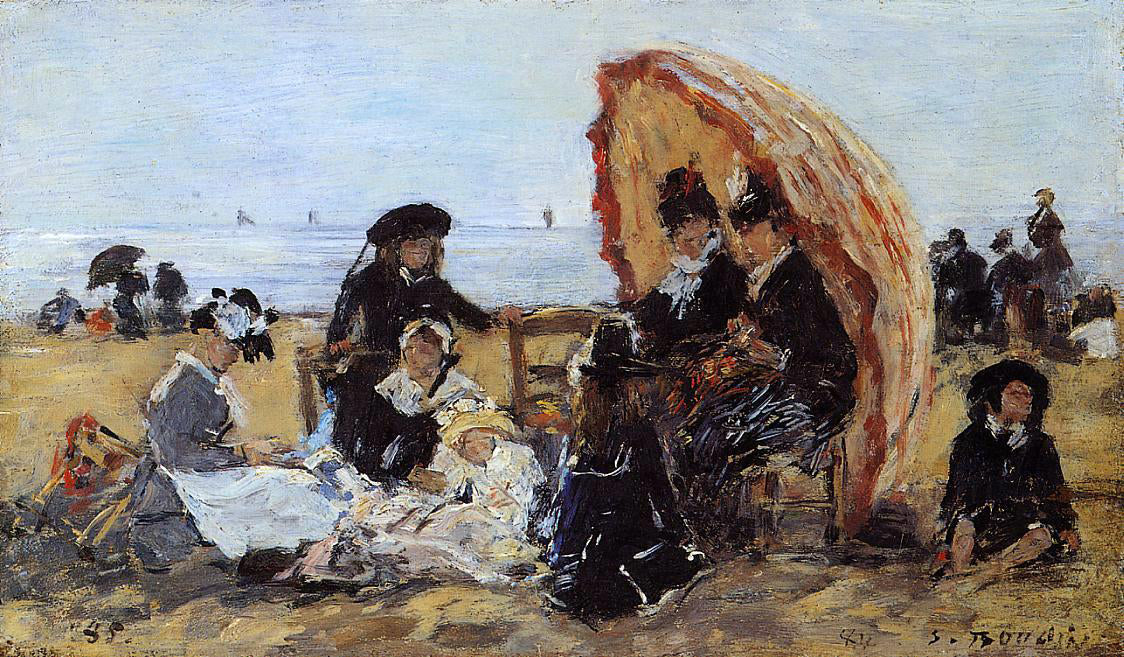  Eugene-Louis Boudin Trouville, on the Beach Sheltered by a Parasol - Canvas Print