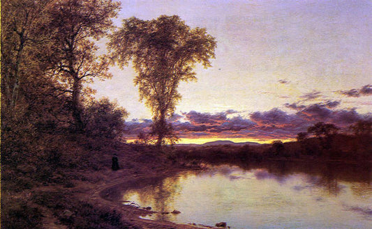  Jervis McEntee Twilight, a Stroll by the Shore - Canvas Print