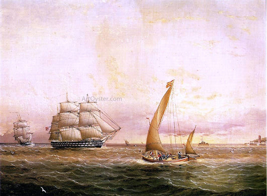 James E Buttersworth Two American Naval Vessels Entering Harbor - Canvas Print