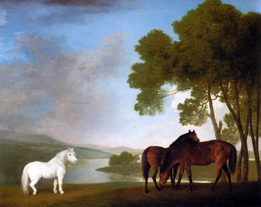  George Stubbs Two Bay Mares And A Grey Pony In A Landscape - Canvas Print