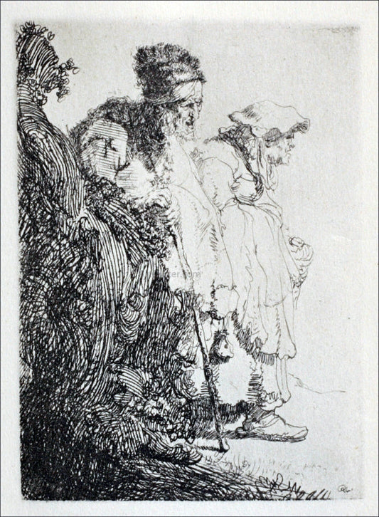  Rembrandt Van Rijn Two Beggars, a Man and a Woman, Coming from Behind a Bank - Canvas Print
