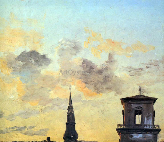  Johan Christian Claussen Dahl Two Belfries at Sunset, Copenhagen - Canvas Print