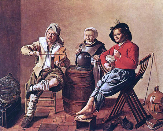 Jan Miense Molenaer Two Boys and a Girl Making Music - Canvas Print