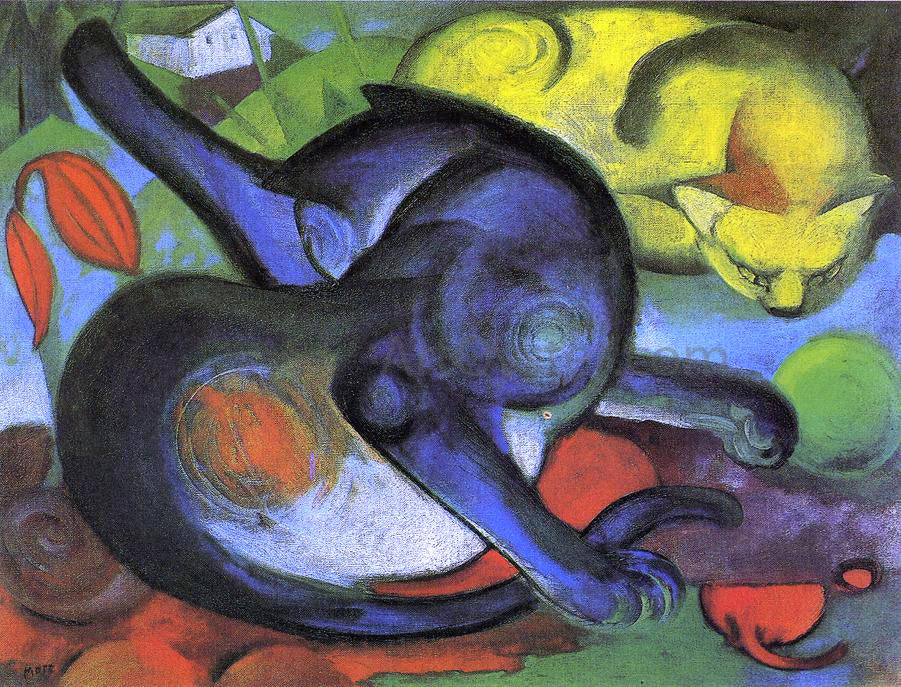  Franz Marc Two Cats, Blue and Yellow - Canvas Print