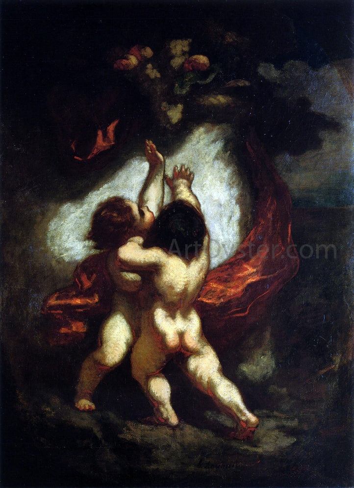  Honore Daumier Two Cupids with Red Drapery - Canvas Print