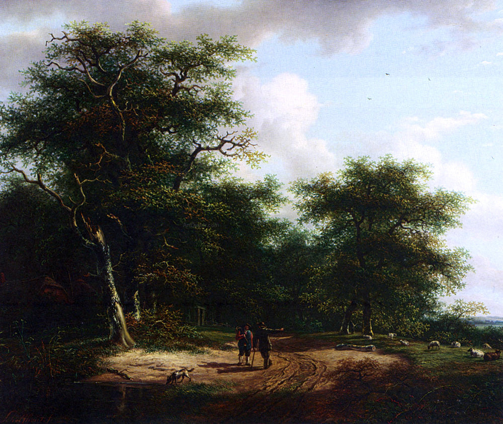  Andreas Schelfhout Two Figures In A Summer Landscape - Canvas Print