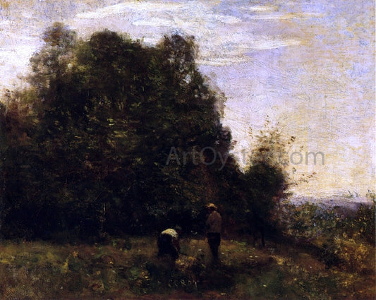  Jean-Baptiste-Camille Corot Two Figures - Working in the Fields - Canvas Print