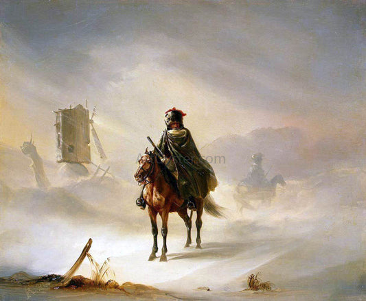  Auguste Raffet Two French Hussars on Patrol in Winter - Canvas Print