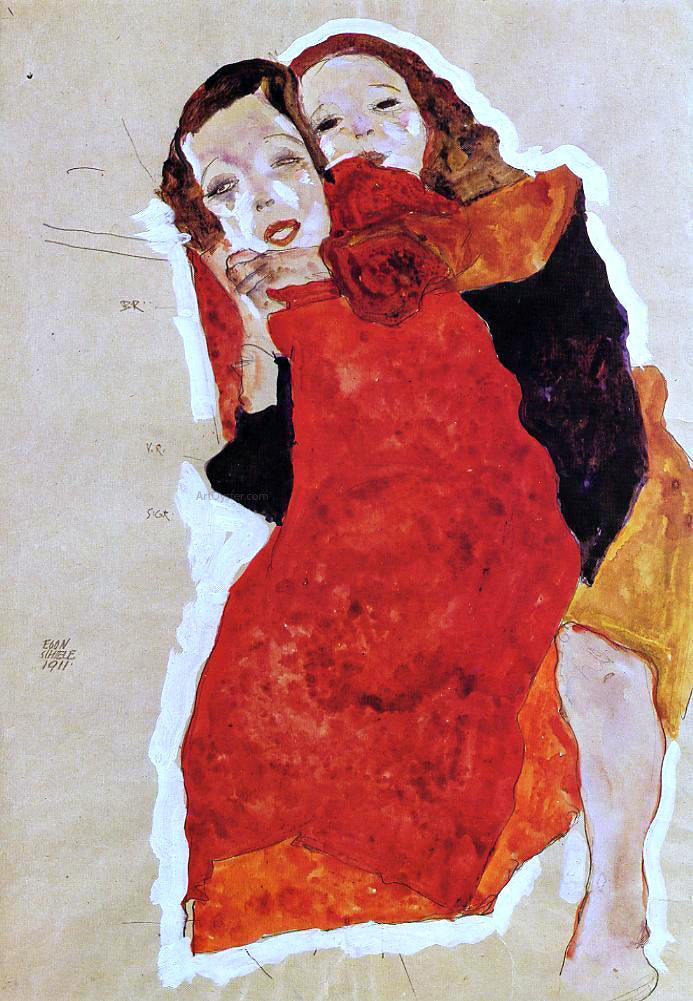  Egon Schiele Two Girls - Canvas Print