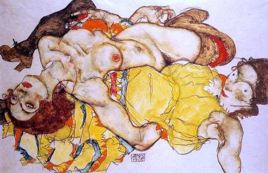  Egon Schiele Two Girls Lying Entwined - Canvas Print