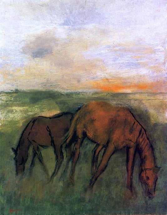  Edgar Degas Two Horses in a Pasture - Canvas Print