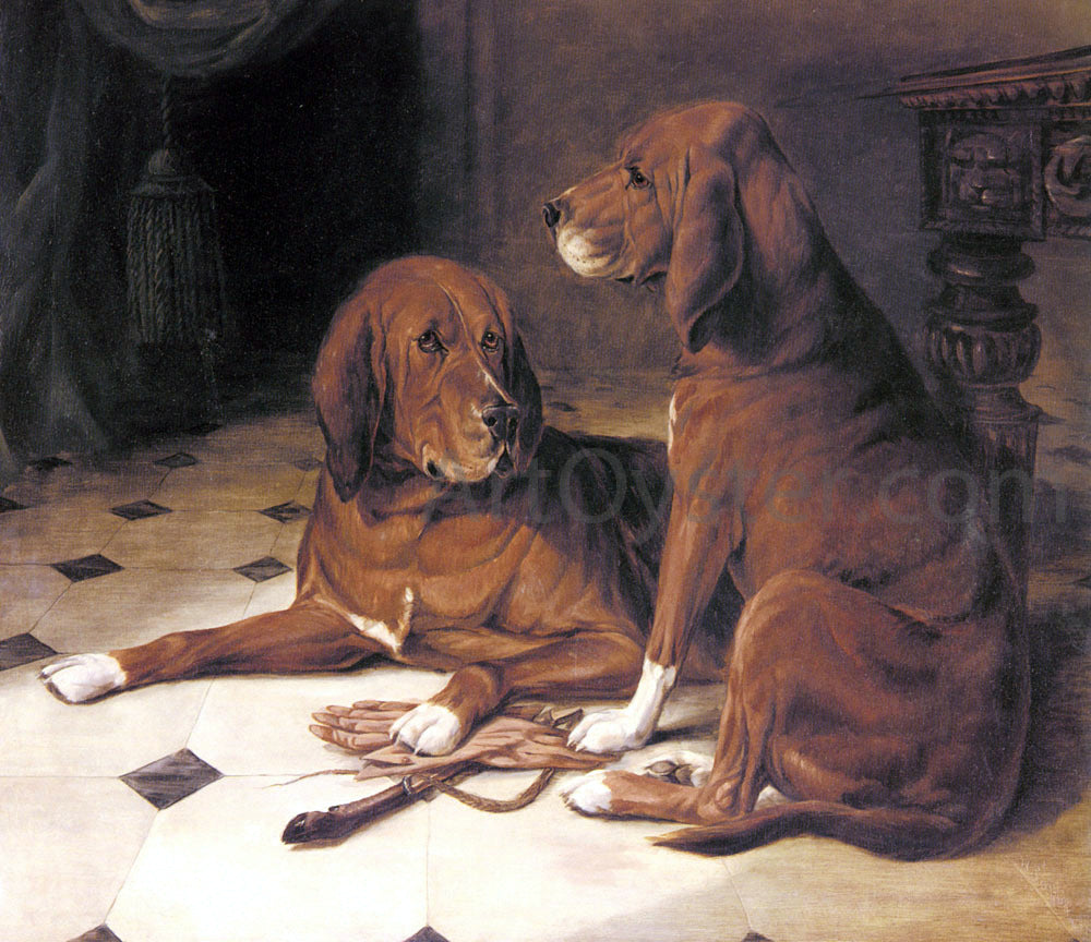  William Luker Two Hounds in a Great Hall - Canvas Print