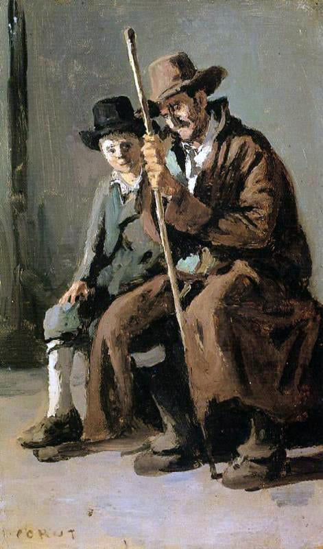  Jean-Baptiste-Camille Corot Two Italians, an Old Man and a Young Boy - Canvas Print