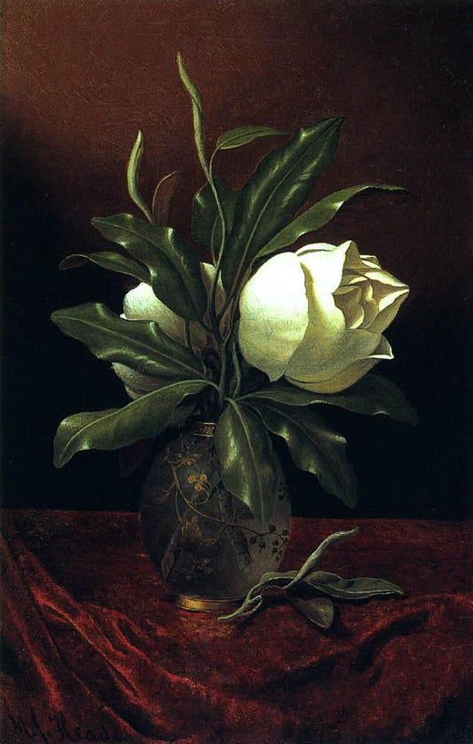  Martin Johnson Heade Two Magnolia Blossoms in a Glass Vase - Canvas Print
