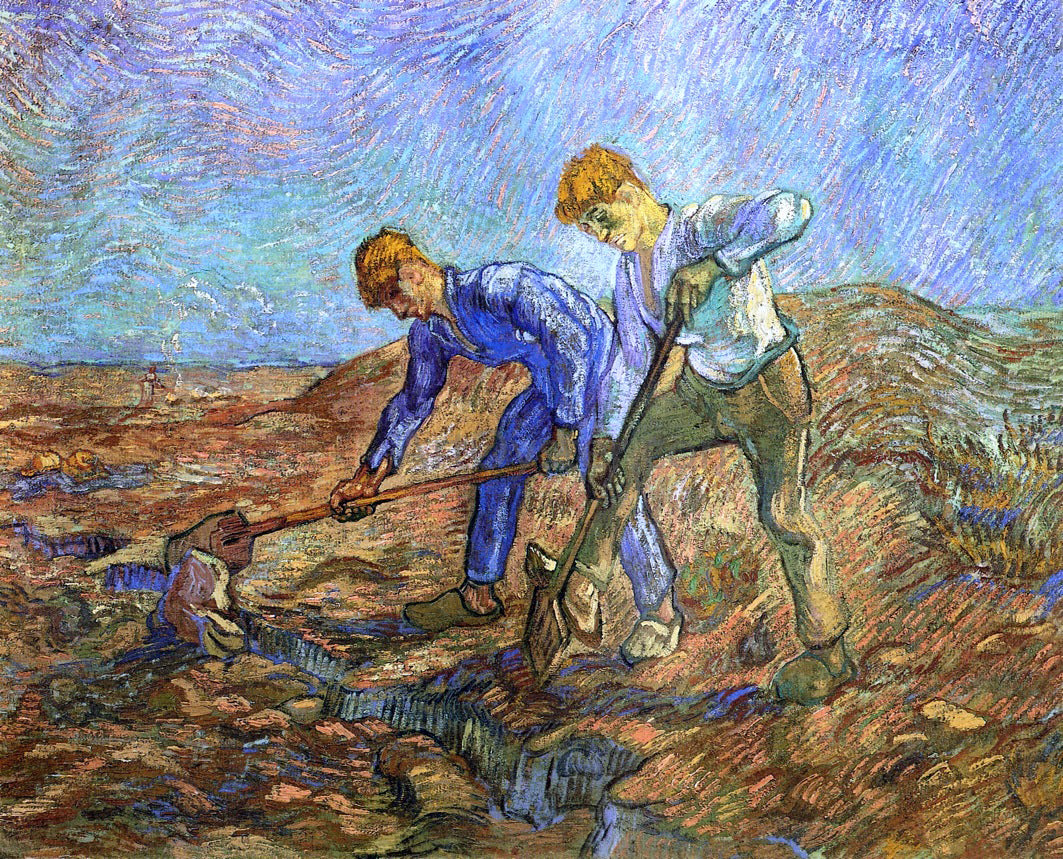  Vincent Van Gogh Two Peasants Diging (after Millet) - Canvas Print