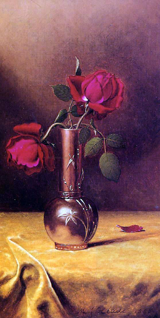  Martin Johnson Heade Two Red Roses in a Bronze Vase - Canvas Print