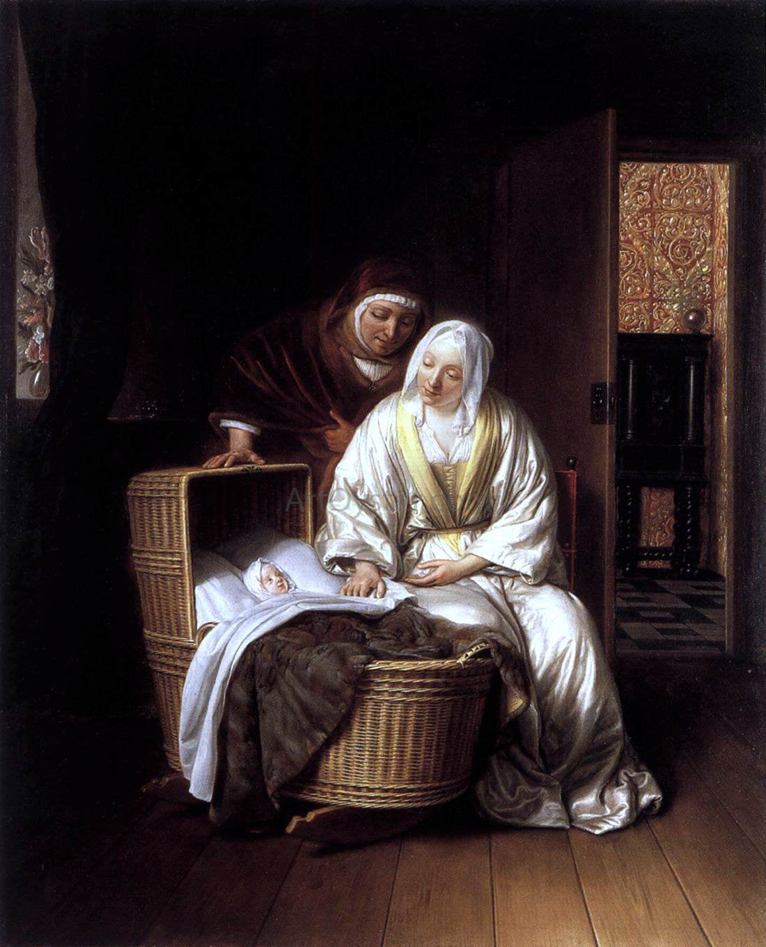  Samuel Van Hoogstraten Two Women by a Cradle - Canvas Print