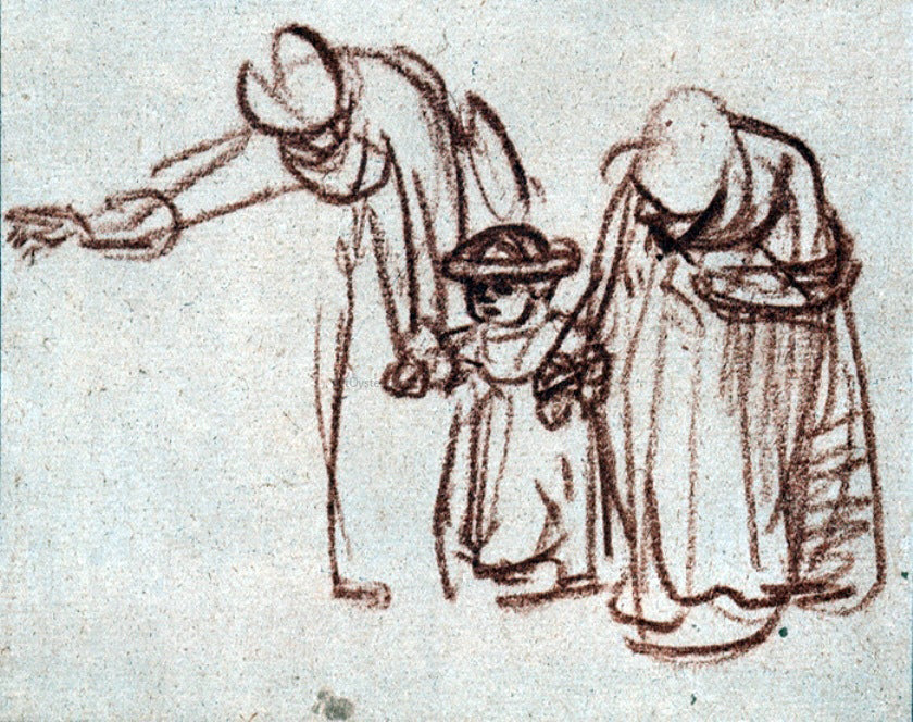  Rembrandt Van Rijn Two Women Teaching a Child to Walk - Canvas Print