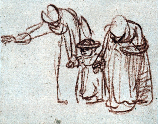  Rembrandt Van Rijn Two Women Teaching a Child to Walk - Canvas Print