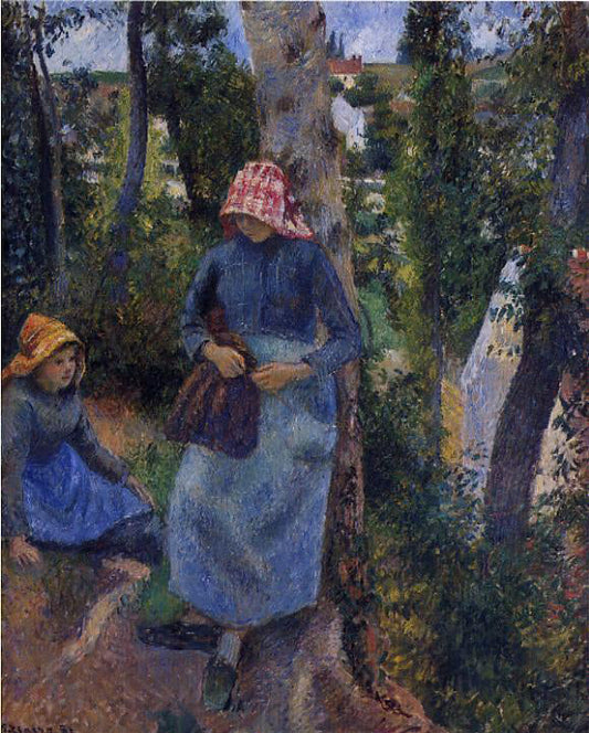  Camille Pissarro Two Young Peasants Chatting Under the Trees - Canvas Print