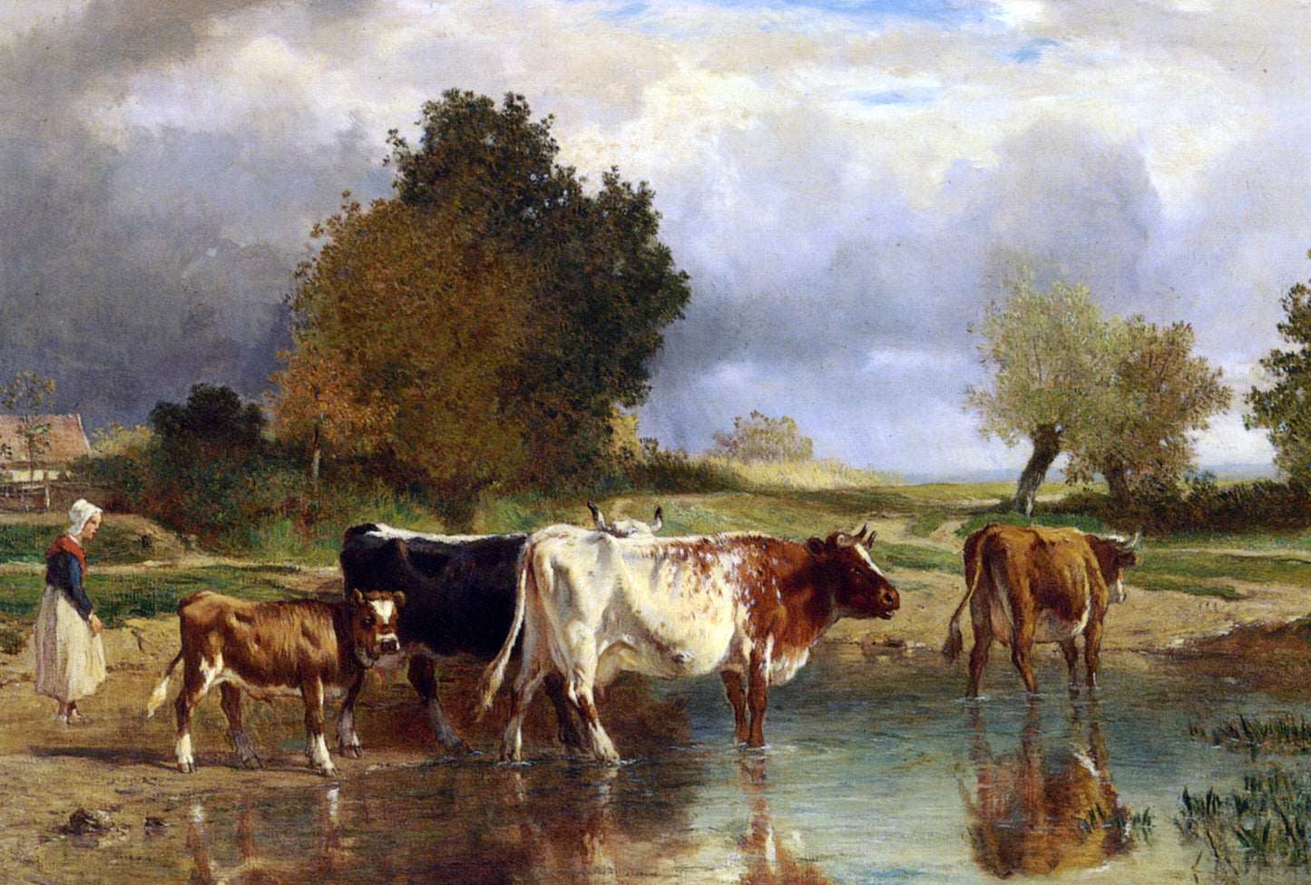  Constant Troyon Vaches at veau a la marne - Canvas Print