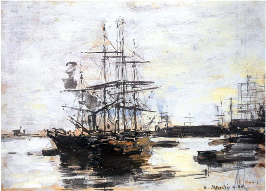  Eugene-Louis Boudin Vaisseaux a l'ancre devant Venise - Canvas Print