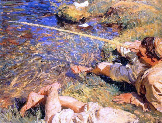  John Singer Sargent Val d'Aosta, Man Fishing - Canvas Print