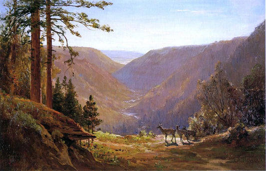  Thomas Hill A Valley with Deer - Canvas Print