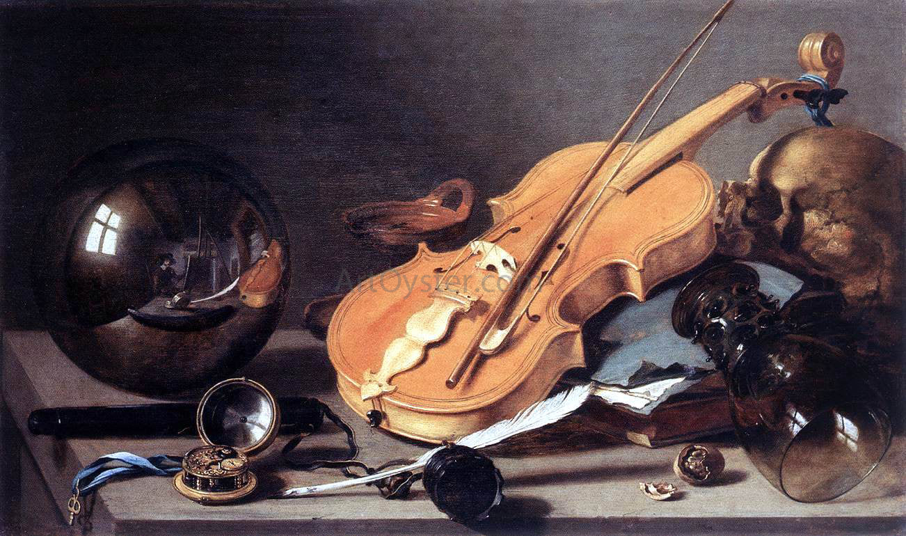  Pieter Claesz Vanitas with Violin and Glass Ball - Canvas Print