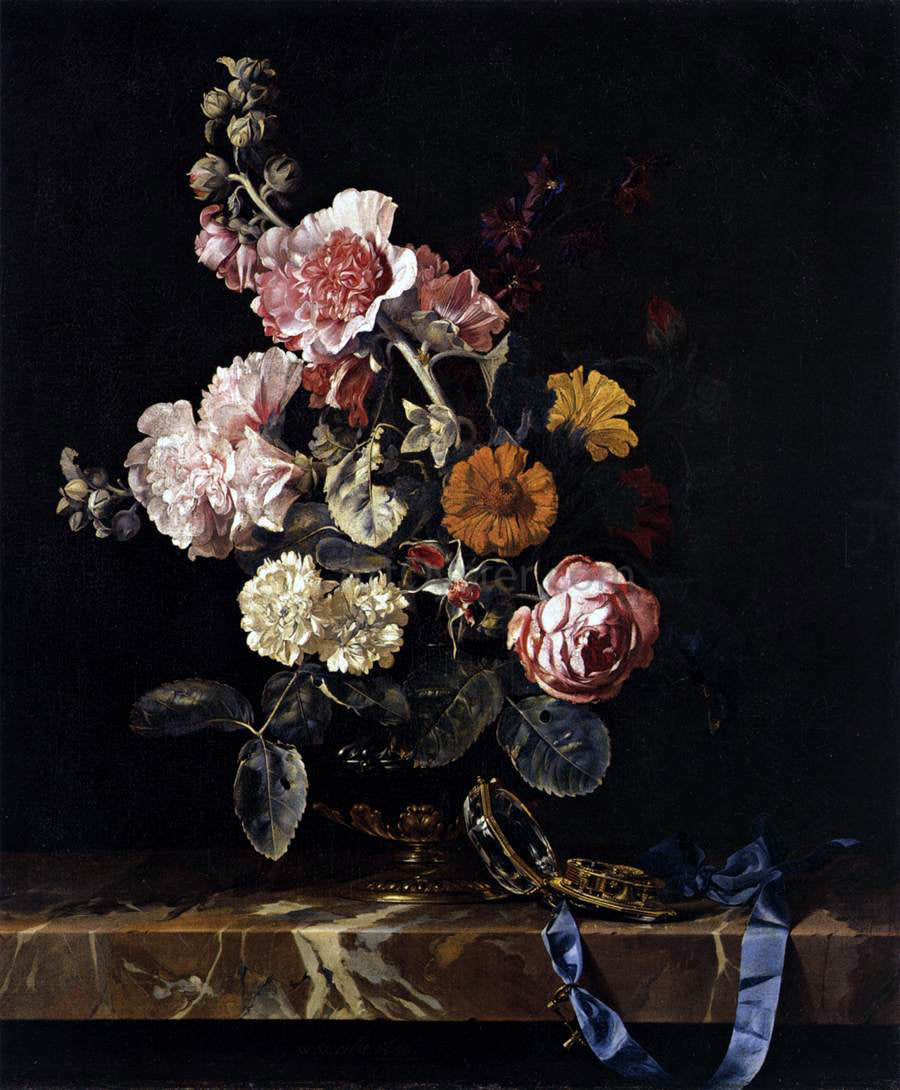  Willem Van Aelst Vase of Flowers with Pocket Watch - Canvas Print