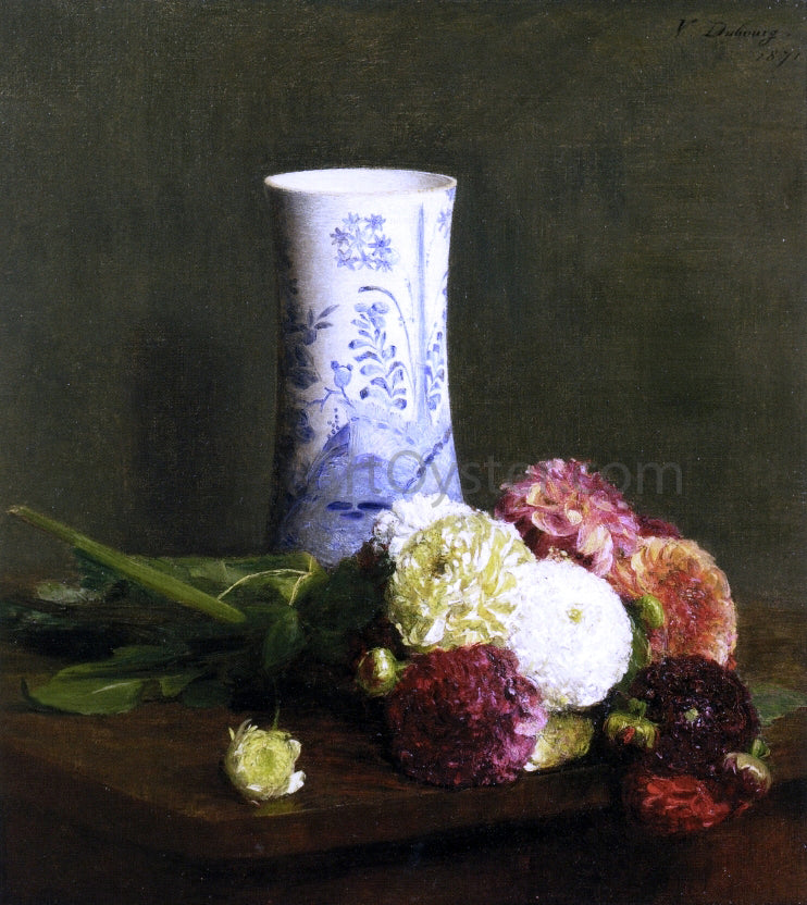  Victoria Dubourg Fantin-Latour Vase of Zinias - Canvas Print